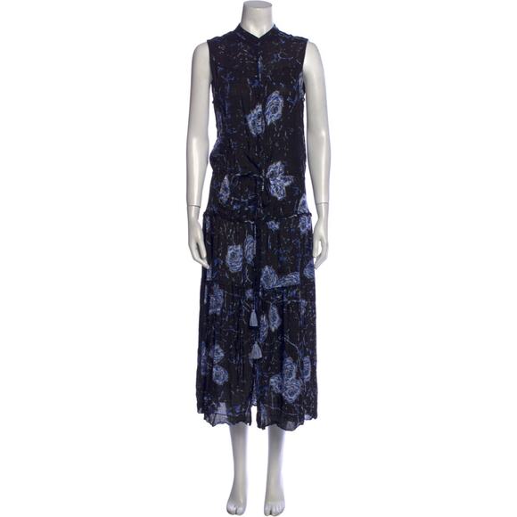 Poupette St Barth Elodie Black & Blue Floral Sleeveless Maxi Dress NEW Womens XS - Picture 1 of 15
